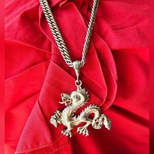 Vintage Silver Chain Dragon Necklace